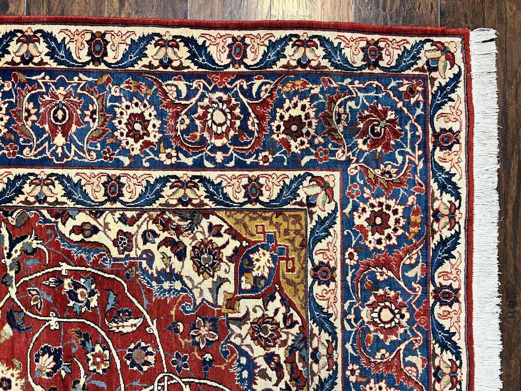 Red Persian Isfahan Rug 7x10 - Antique, Floral Medallion