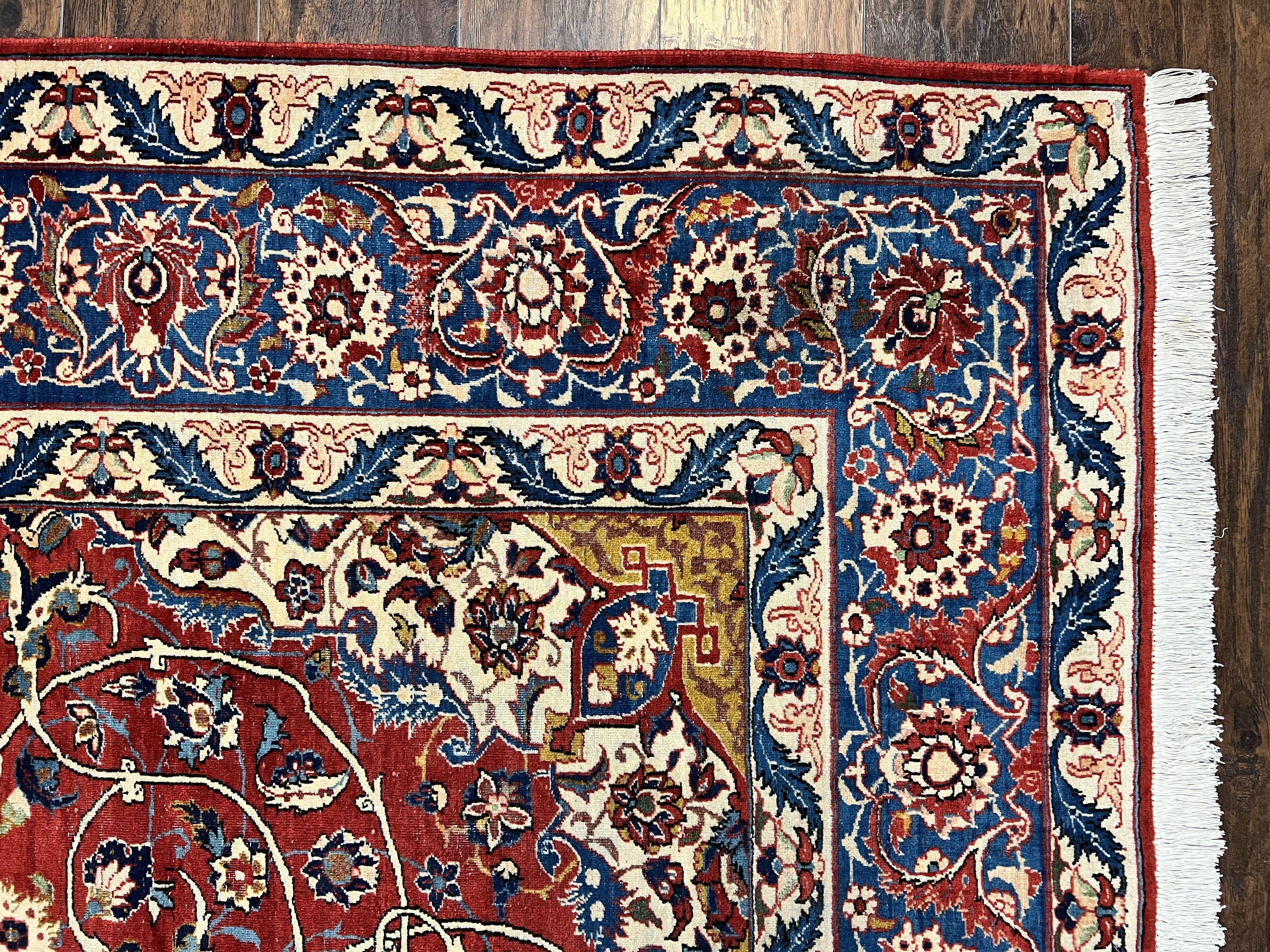 Red Persian Isfahan Rug 7x10 - Antique, Floral Medallion