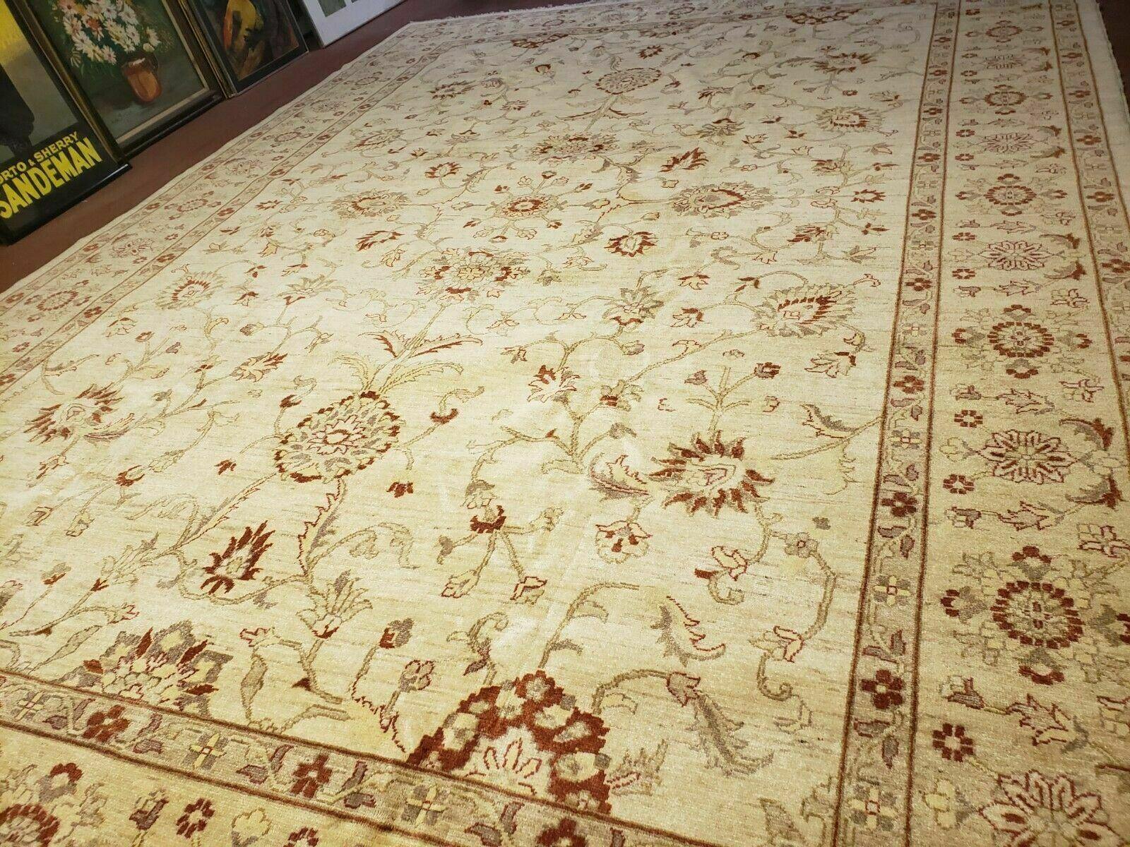 Oushak Rug 10x14 Neutral Colors Handmade Peshawar Wool Carpet Oatmeal Beige