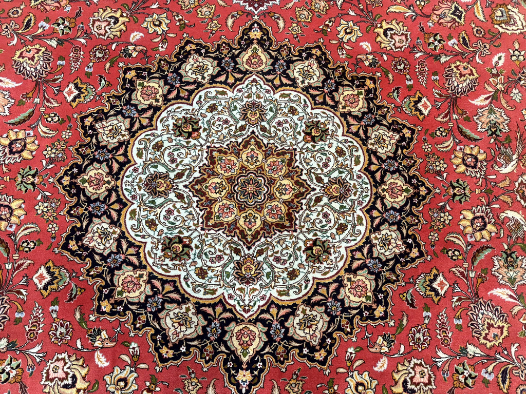 Persian Tabriz Rug 10x13 – Floral Medallion & Birds, Wool & Silk, 330 KPSI