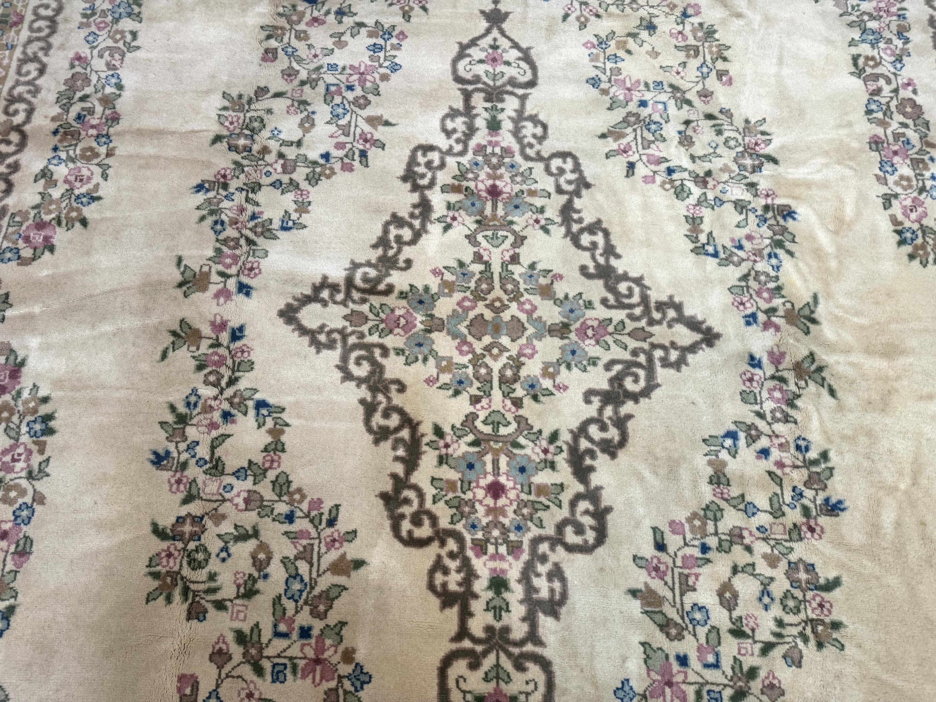Indo Persian Rug 12x15, Palace Sized Carpet, Oversized Wool Handmade Rug, Kerman Rug, Semi Open Field, Pande Cameron Rug, Beige