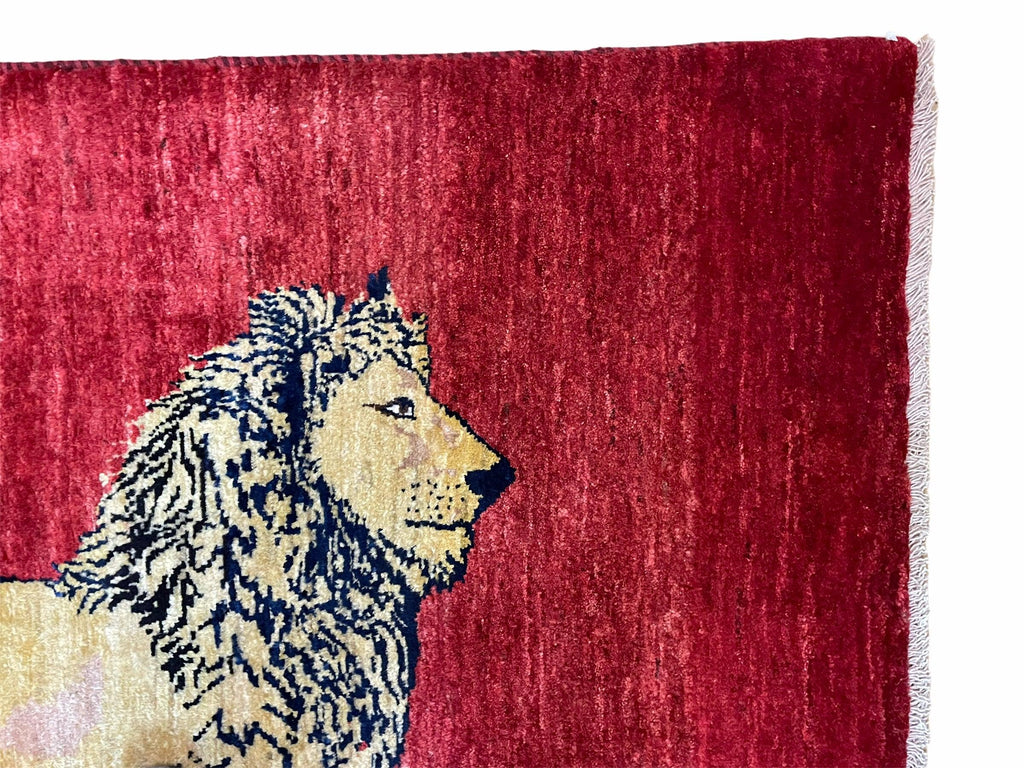 3 X 5 Handmade Hand-Knotted Quality Wool Rug New Vintage Lion Red Pictorial