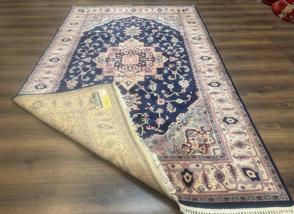 Karastan Rug Navy Serapi, Kara Shah Rug, Navy Blue, 5.6 x 8.6, Vintage Karastan Area Rug, Wool Pile Karastan Rug