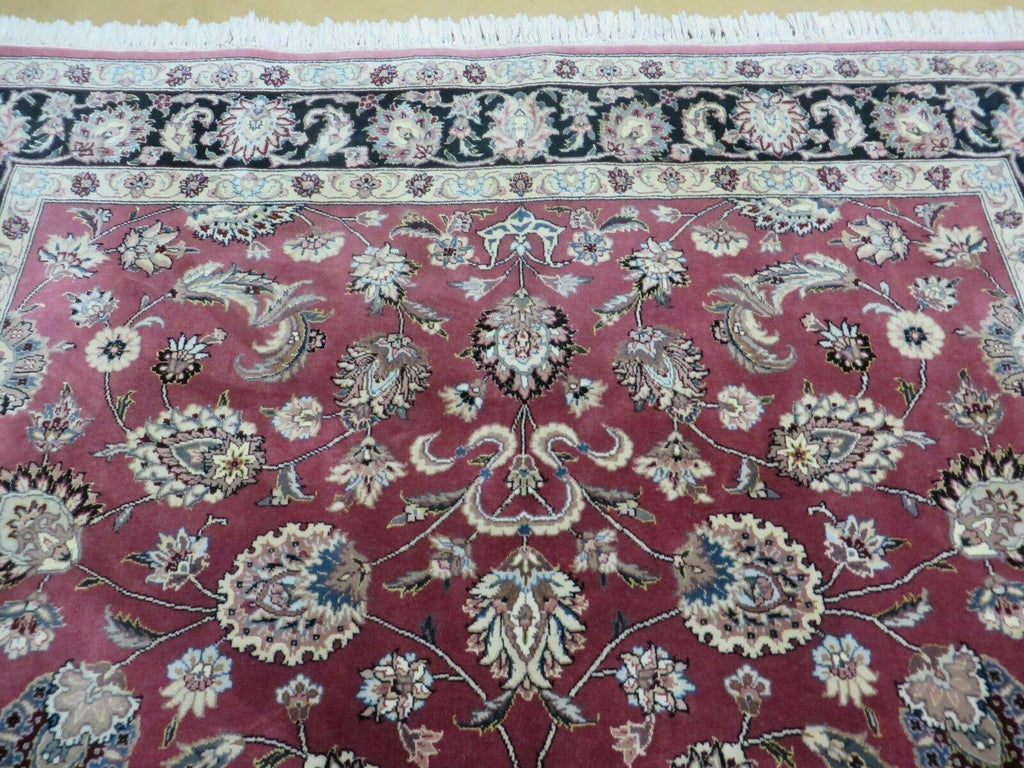 6' X 9' Vintage Handmade Fine India Floral Oriental Silk Accent Wool Rug Carpet