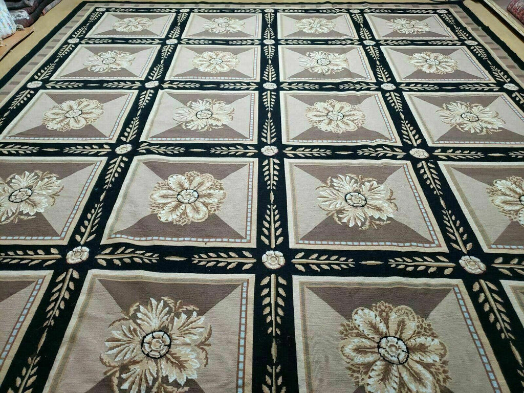 9' X 12' Handmade English Aubusson Savonnerie Design Needlepoint Wool Rug Nice