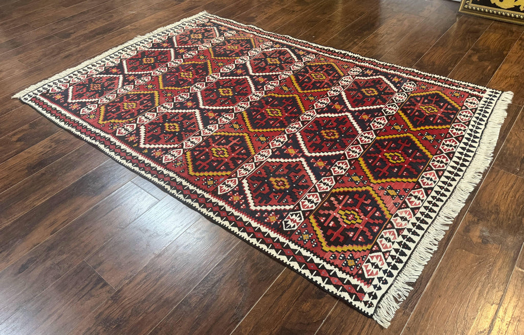 Caucasian Kilim Rug 5x7, Vintage Russian Flatweave Kilim Carpet, Tribal Bohemian Kilim Rug