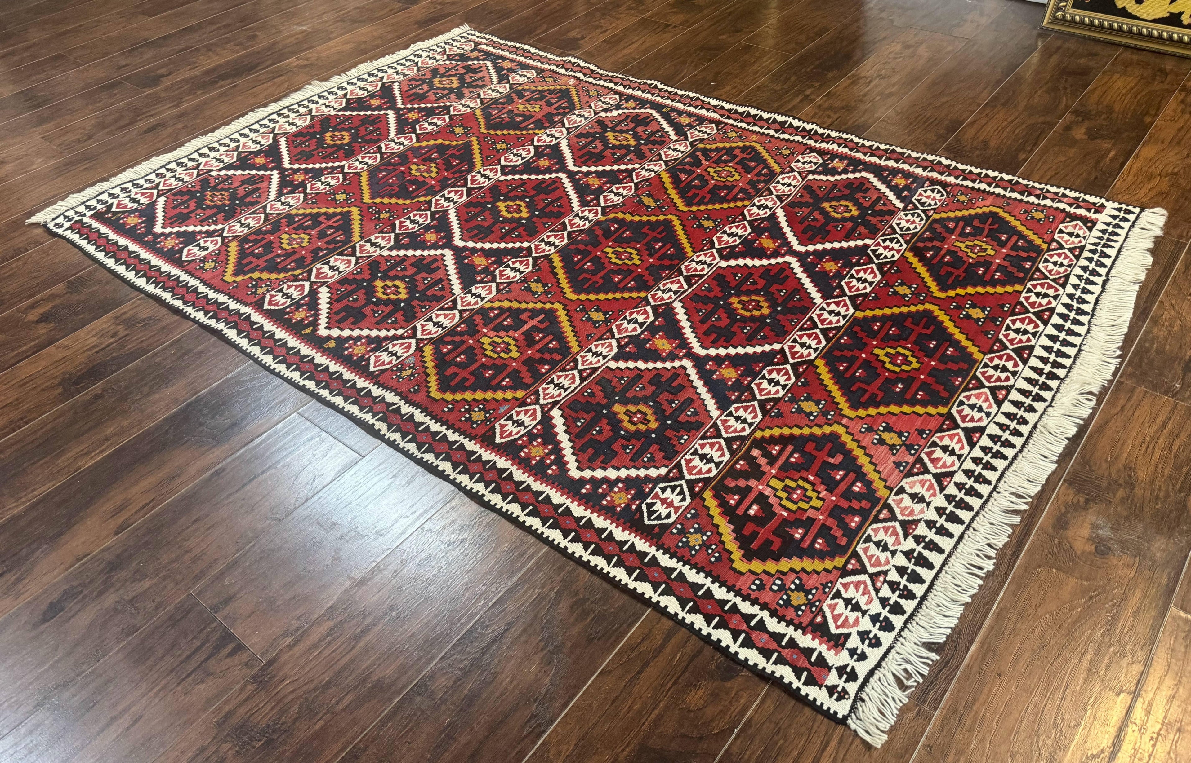 Caucasian Kilim Rug 5x7, Vintage Russian Flatweave Kilim Carpet, Tribal Bohemian Kilim Rug