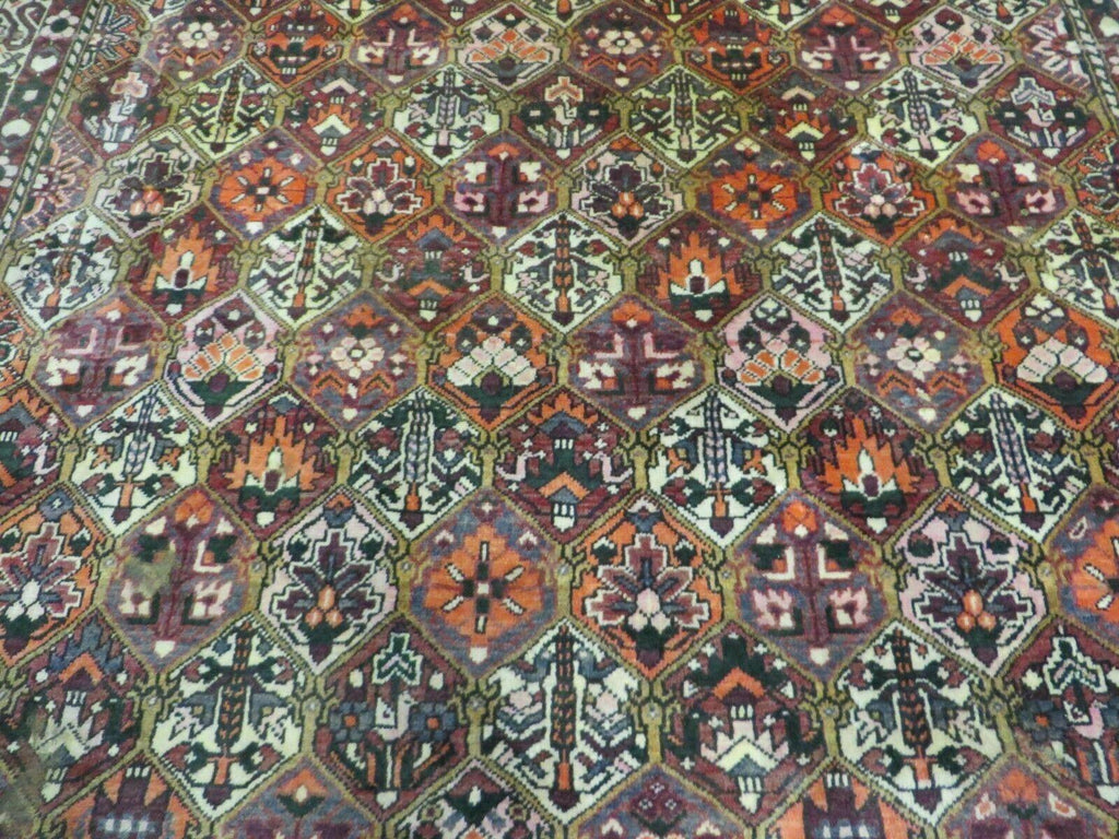 Antique Persian Bakhtiari Rug 7x10 - Multicolor Repeated Panel Design - Vegetable Dyed Rug - Hand Knotted Wool Room Sized Oriental Carpet 7 x 10 Rug