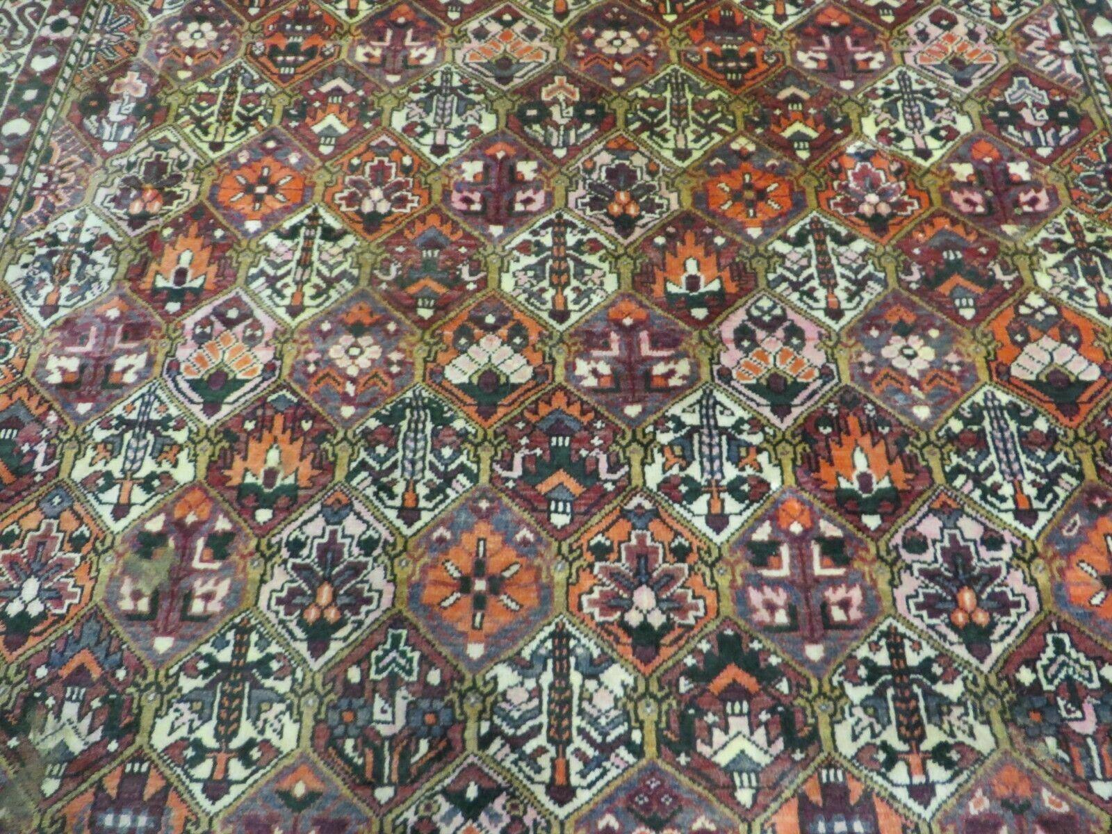 Antique Persian Bakhtiari Rug 7x10 - Multicolor Repeated Panel Design - Vegetable Dyed Rug - Hand Knotted Wool Room Sized Oriental Carpet 7 x 10 Rug