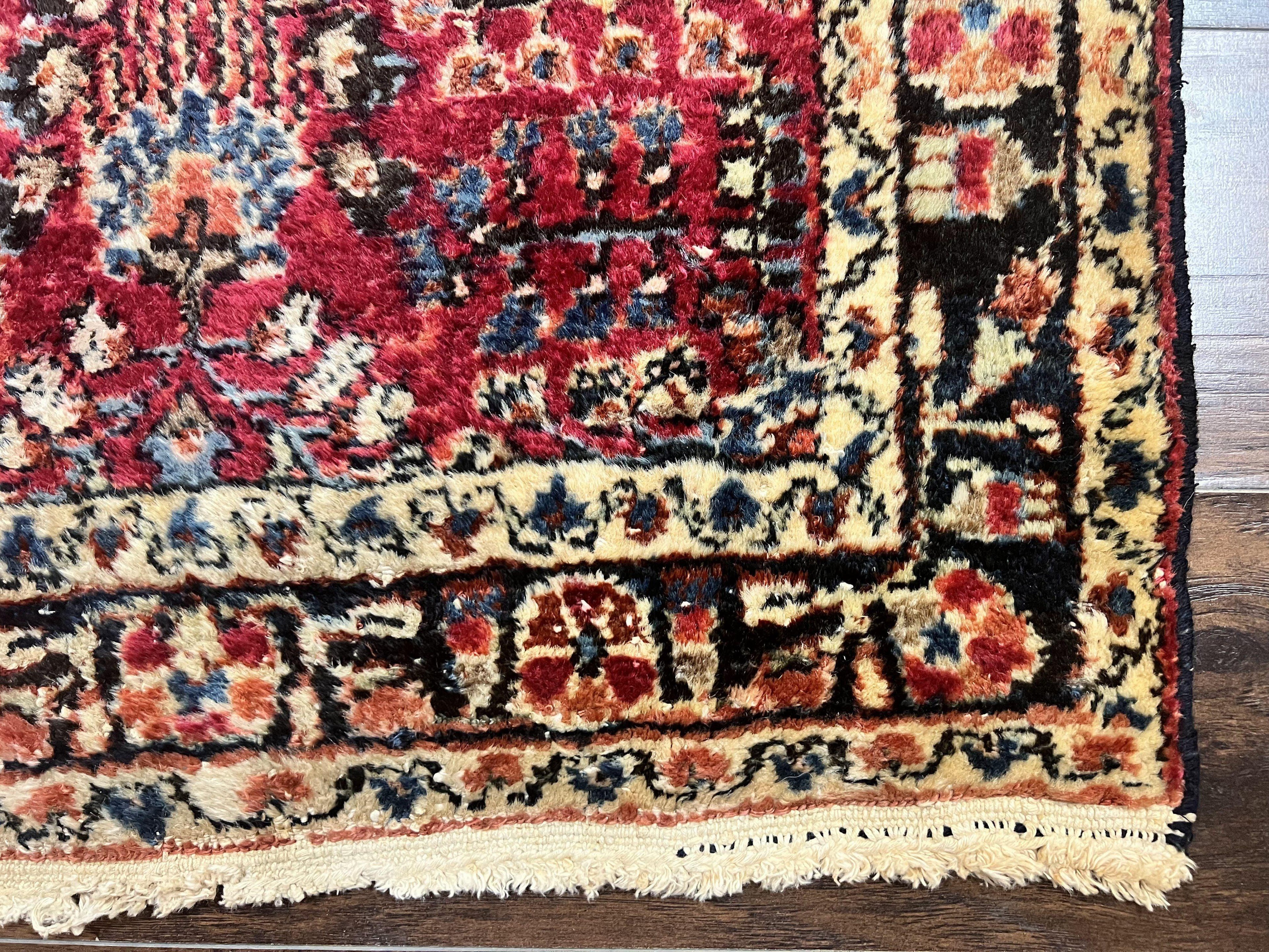 Antique Persian Runner Rug 2.9 x 17, Rare Sarouk Runner, Handmade Wool Rug for Hallway, Red, Floral
