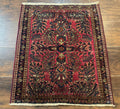 Small Antique Persian Sarouk Rug 2x2 ft, Red 1920s Wool Rug