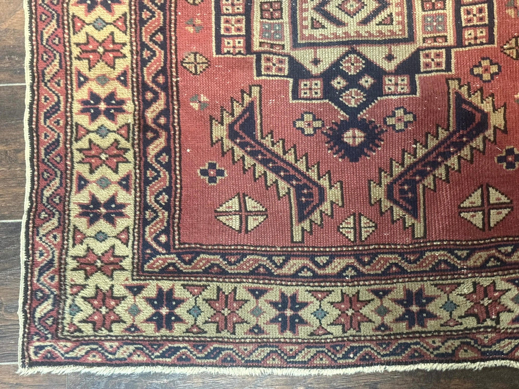 Antique Turkish Sparta Rug 3x6, Geometric Caucasian Kazak Pattern, Handmade