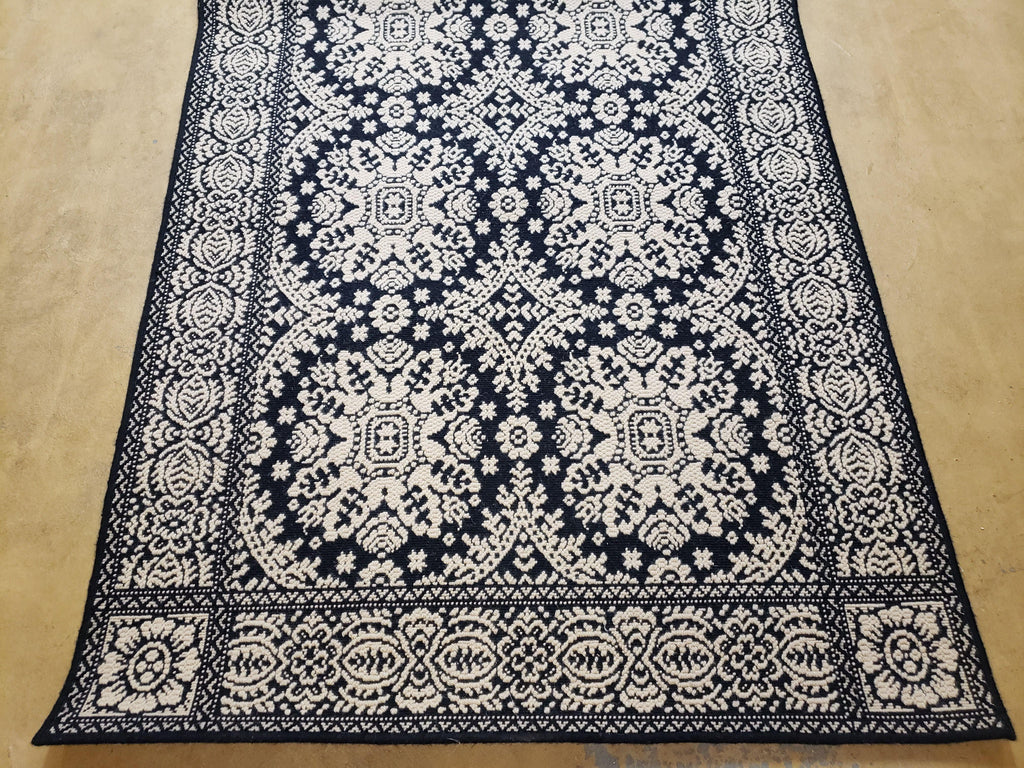 4x6 Power-Loomed Rug Dark Navy Blue & Ivory Oriental Carpet Nice