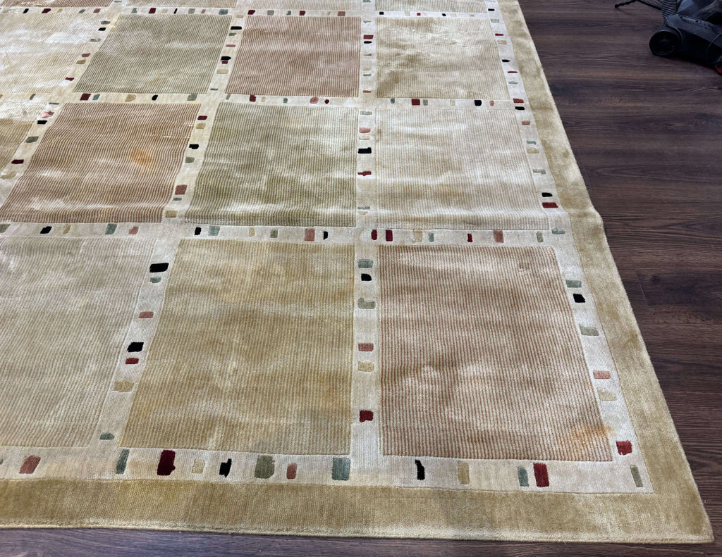 Large Wool Rug 10x13, Panel Design, Modern Contemporary Carpet