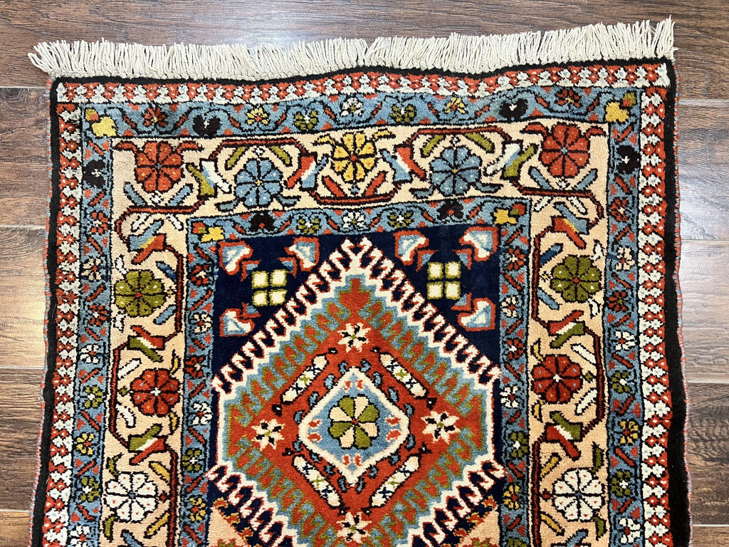 Persian Tribal Runner Rug 2.9 x 14, Colorful Rare Antique Persian Shiraz Yalameh Geometric Carpet for Hallway, 14ft Runner, Handmade, Wool, Red