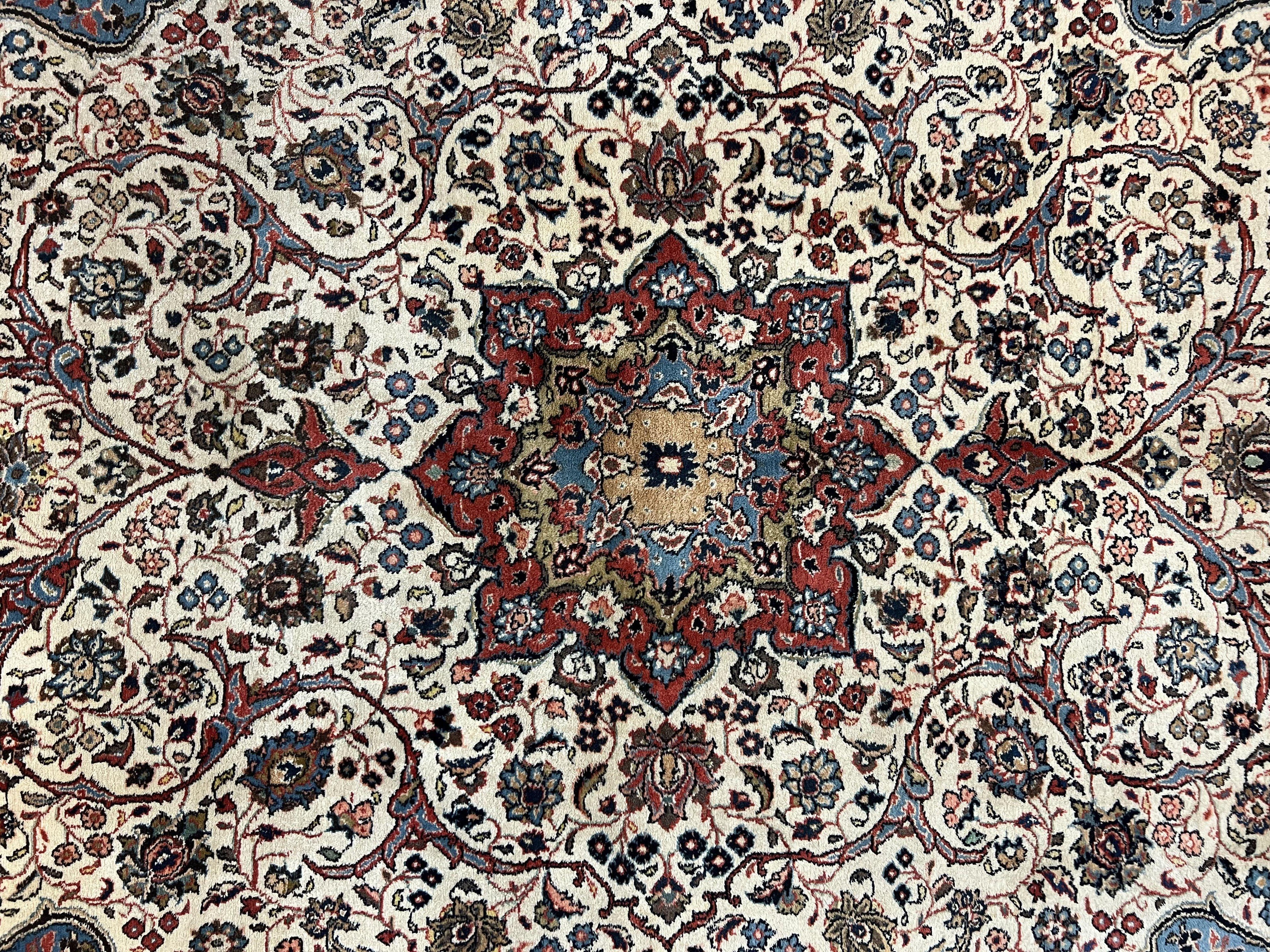 Persian Sarouk Rug 8x12, Wool Hand Knotted Antique Carpet, Floral Medallion, Cream Red, Traditional Oriental Rug