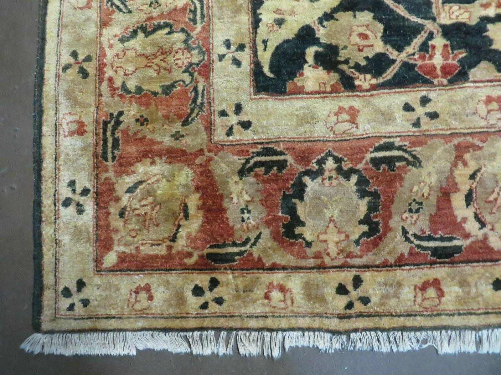 8' X 9' Handmade Pakistan Wool Cotton Rug Peshawar Black Floral Nice # 200C
