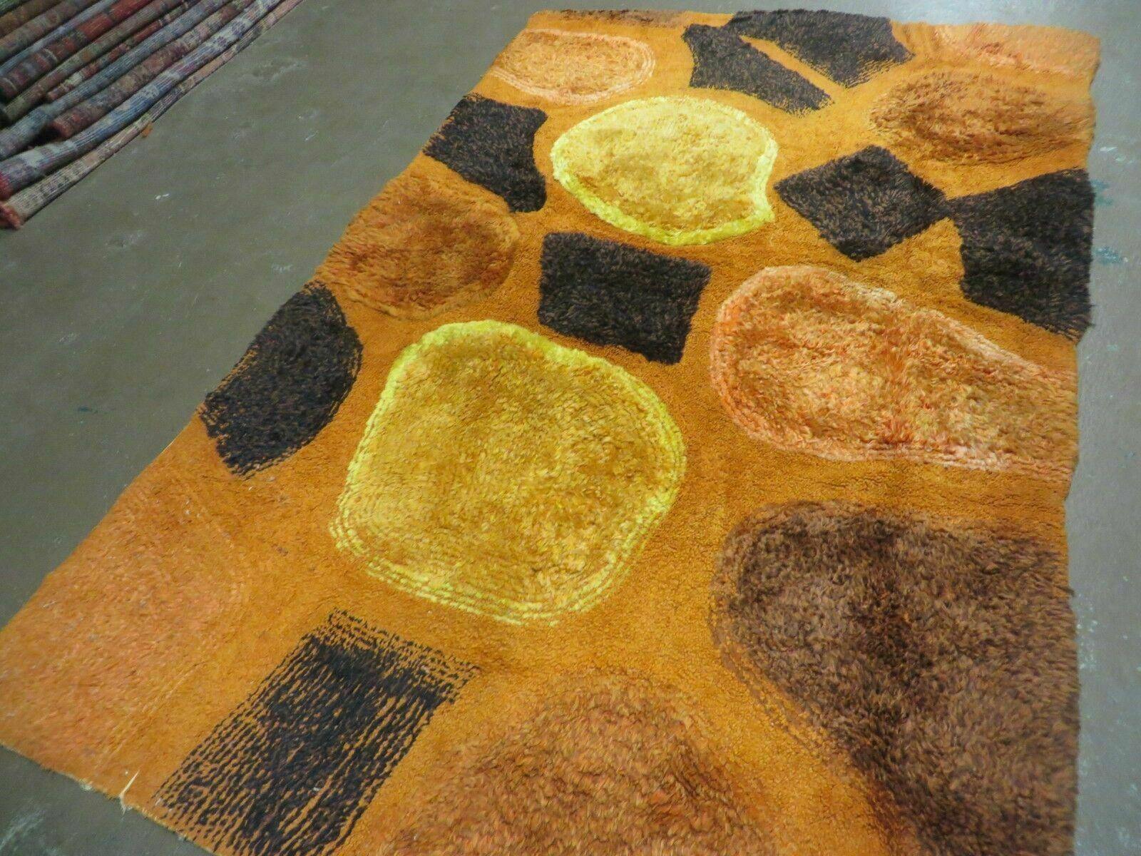 4' X 6' Modern Handmade Hooked Rug Wool Abstract Nice