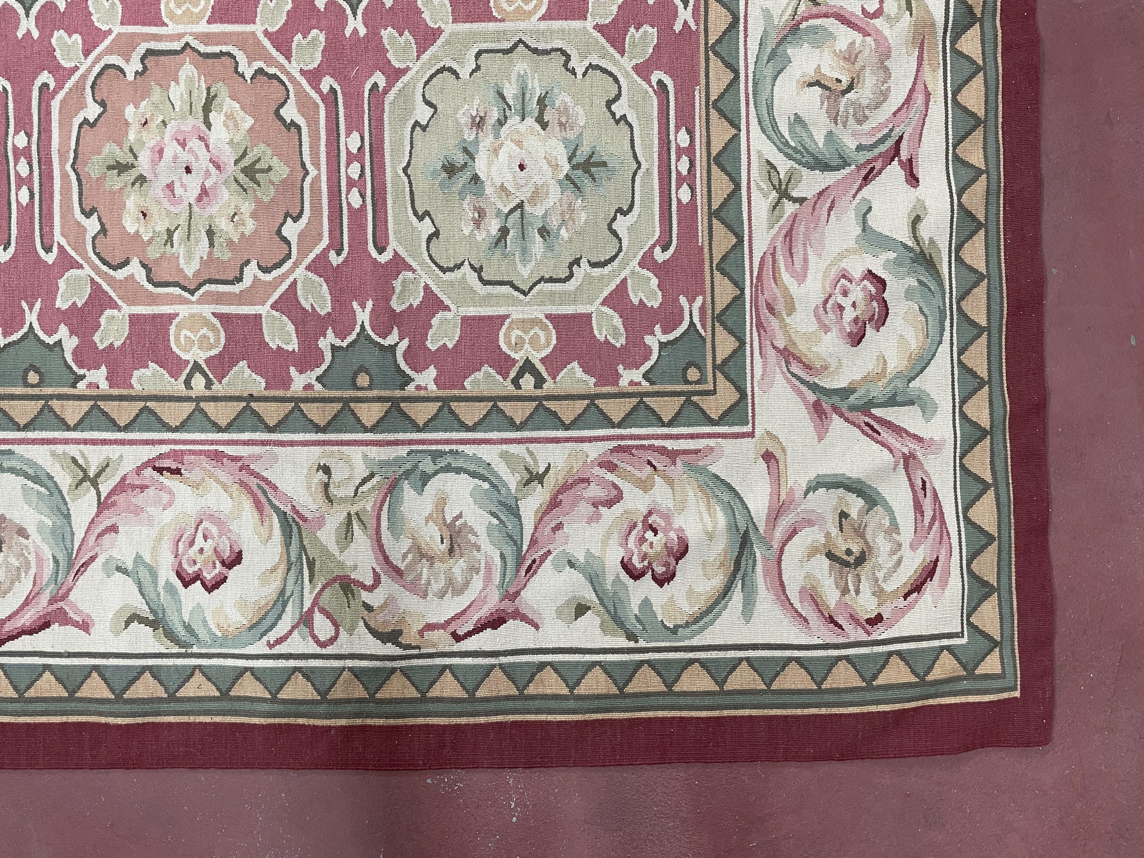 Square Aubusson Rug 9x9, Panel Design, European French English Carpet, Wool