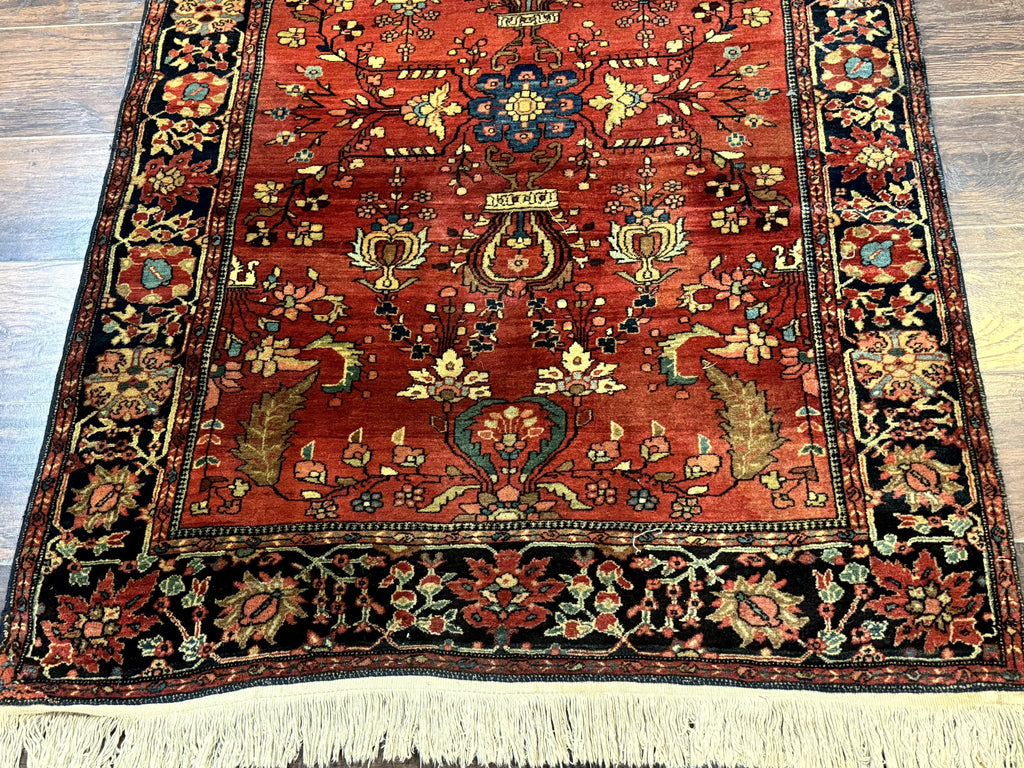Antique Persian Farahan Sarouk Rug 3.6 x 5, Red, Floral, Traditional Rug, Fine 210 KPSI