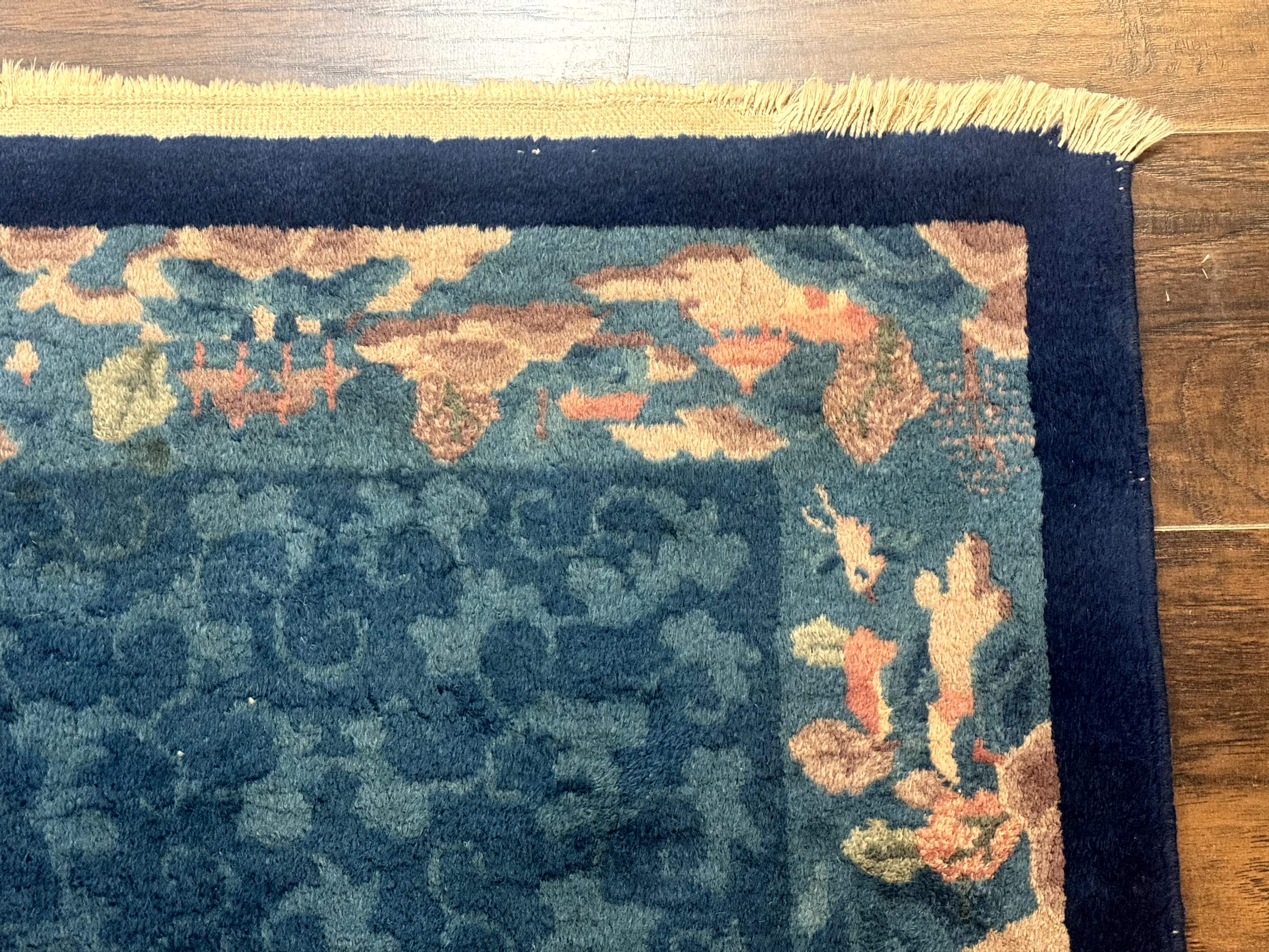 Blue Chinese Rug 2.6 x 4, Fete Rug, Peking Rug, Chinese Wool Rug, Art Deco Carpet