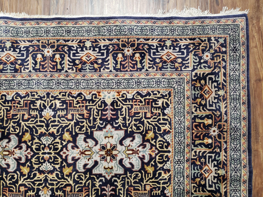 Navy Blue Persian Kashan Rug, Hand-Knotted, Wool, 4' 8" x 7' 4", Pair B