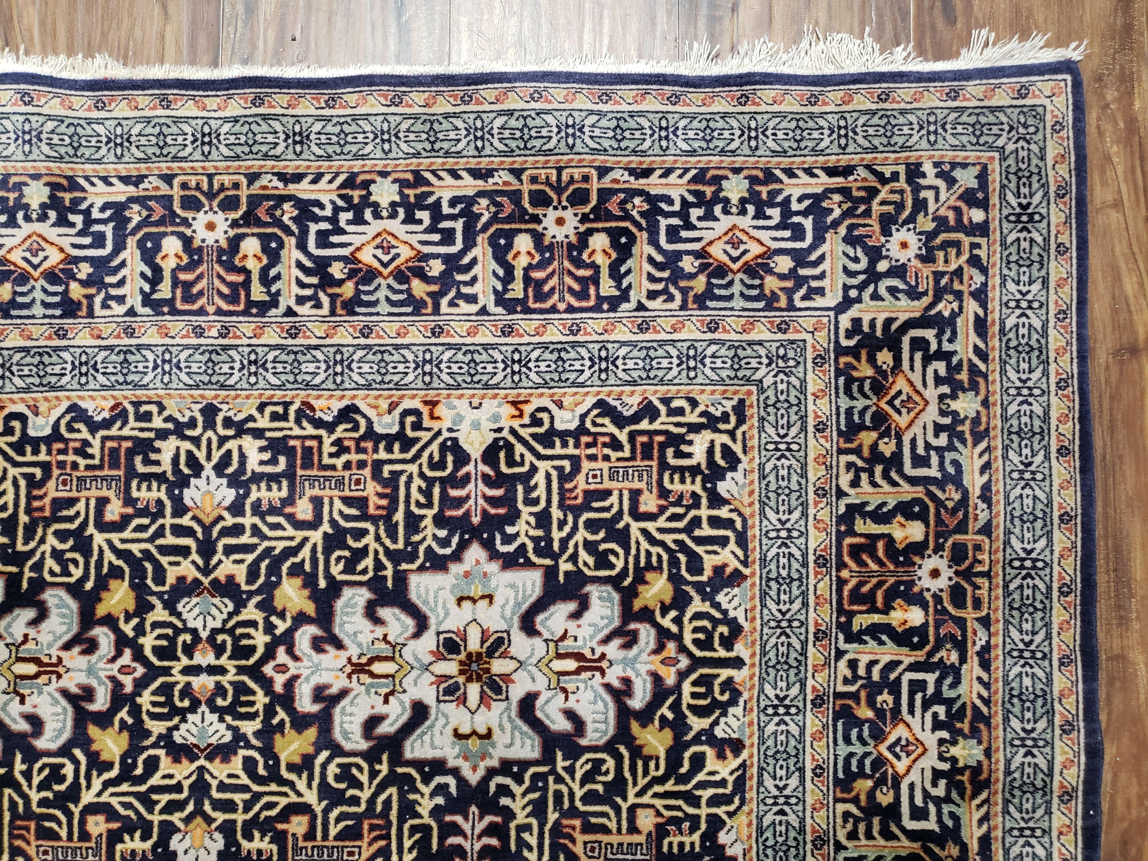 Navy Blue Persian Kashan Rug, Hand-Knotted, Wool, 4' 8" x 7' 4", Pair B