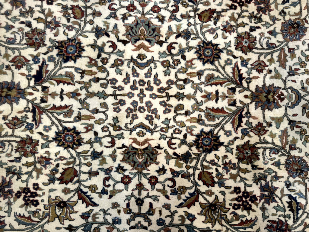 Indo Persian Rug 9x12, Ivory and Red, Traditional Wool Oriental Carpet