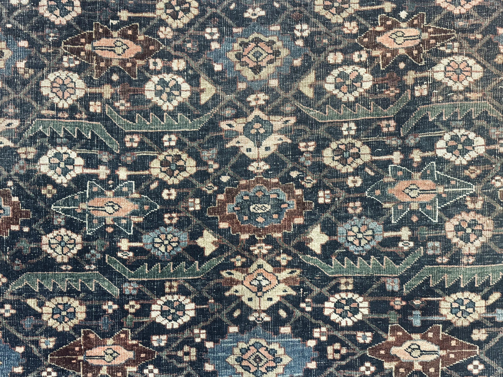 Antique Persian Bidjar Rug 8x15 – Navy Blue, Herati Pattern, Early 20th Century