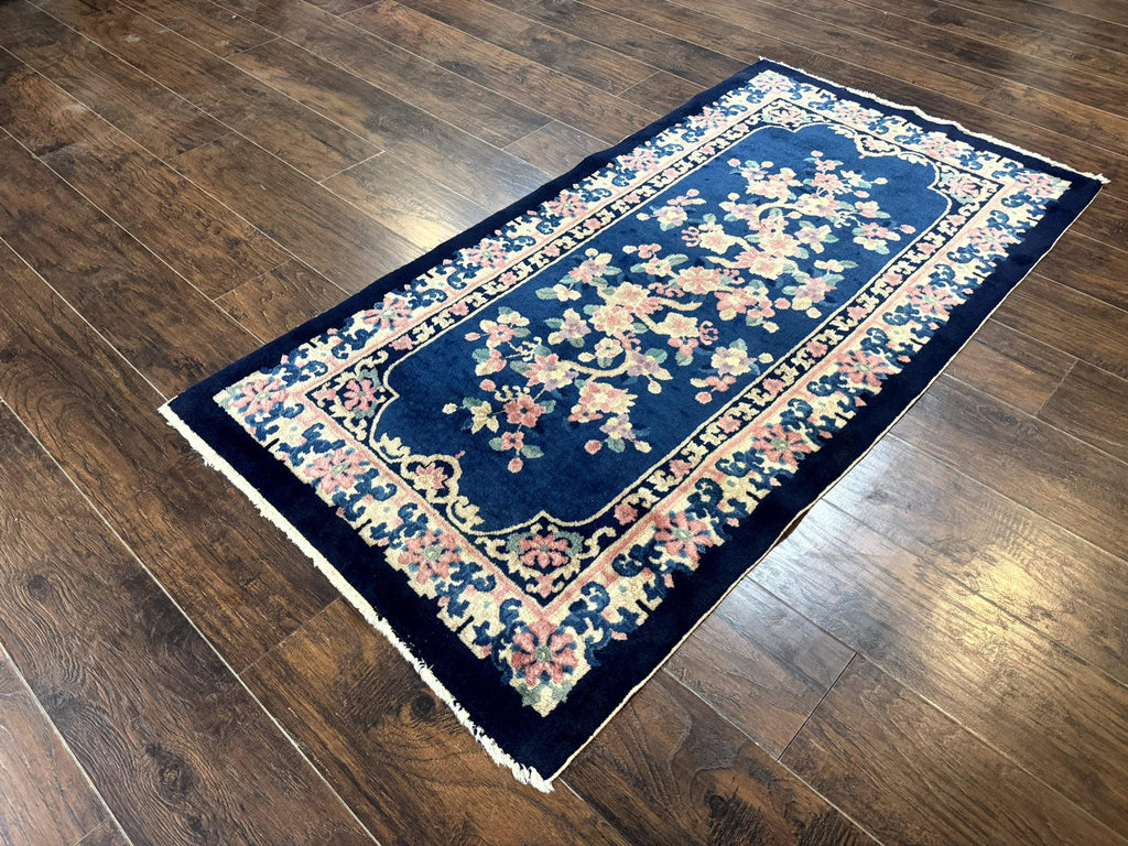 Chinese Rug 3x6, Peking Rug, Blue Chinese Wool Rug, Fete Rug