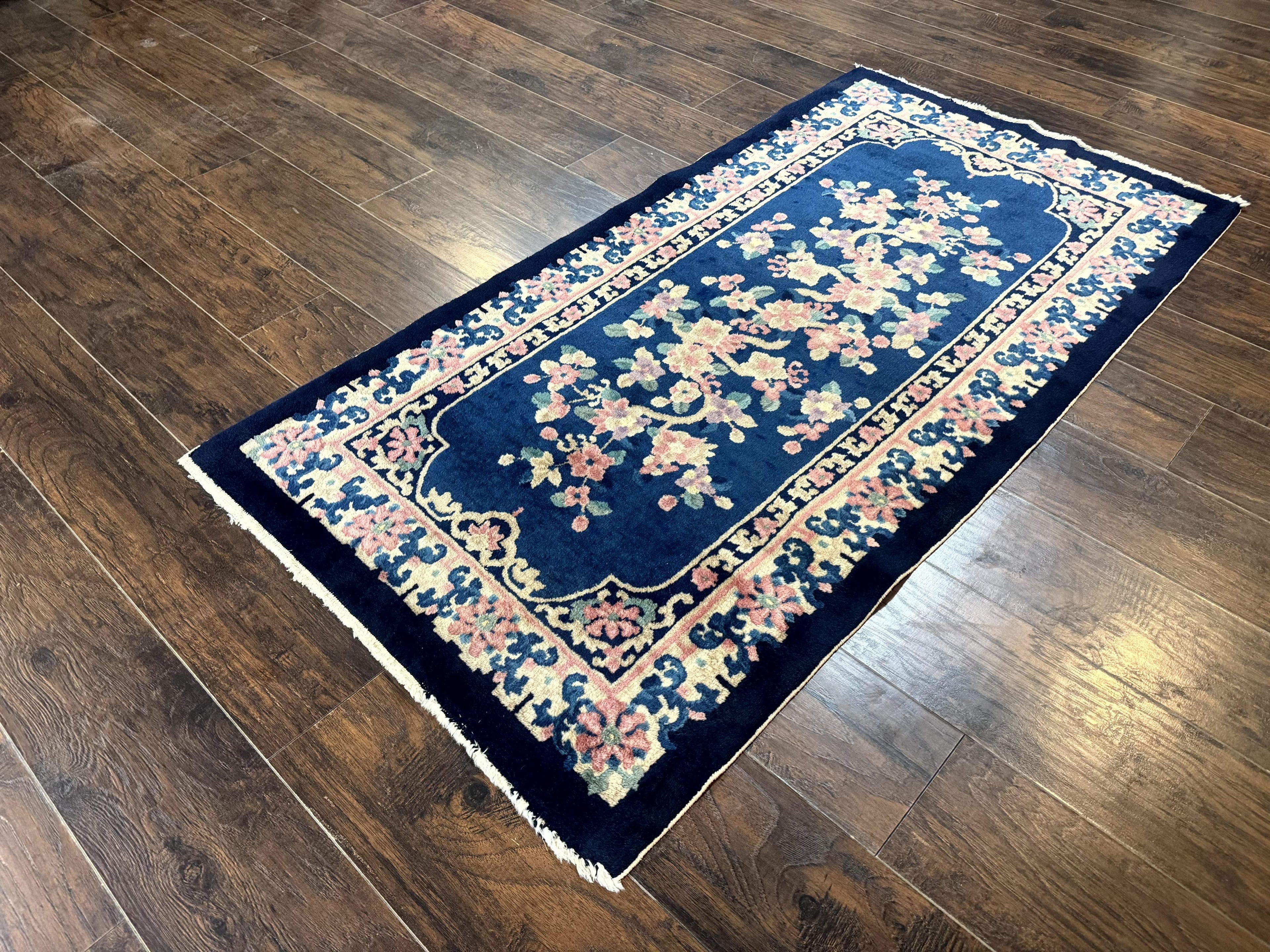 Chinese Rug 3x6, Peking Rug, Blue Chinese Wool Rug, Fete Rug