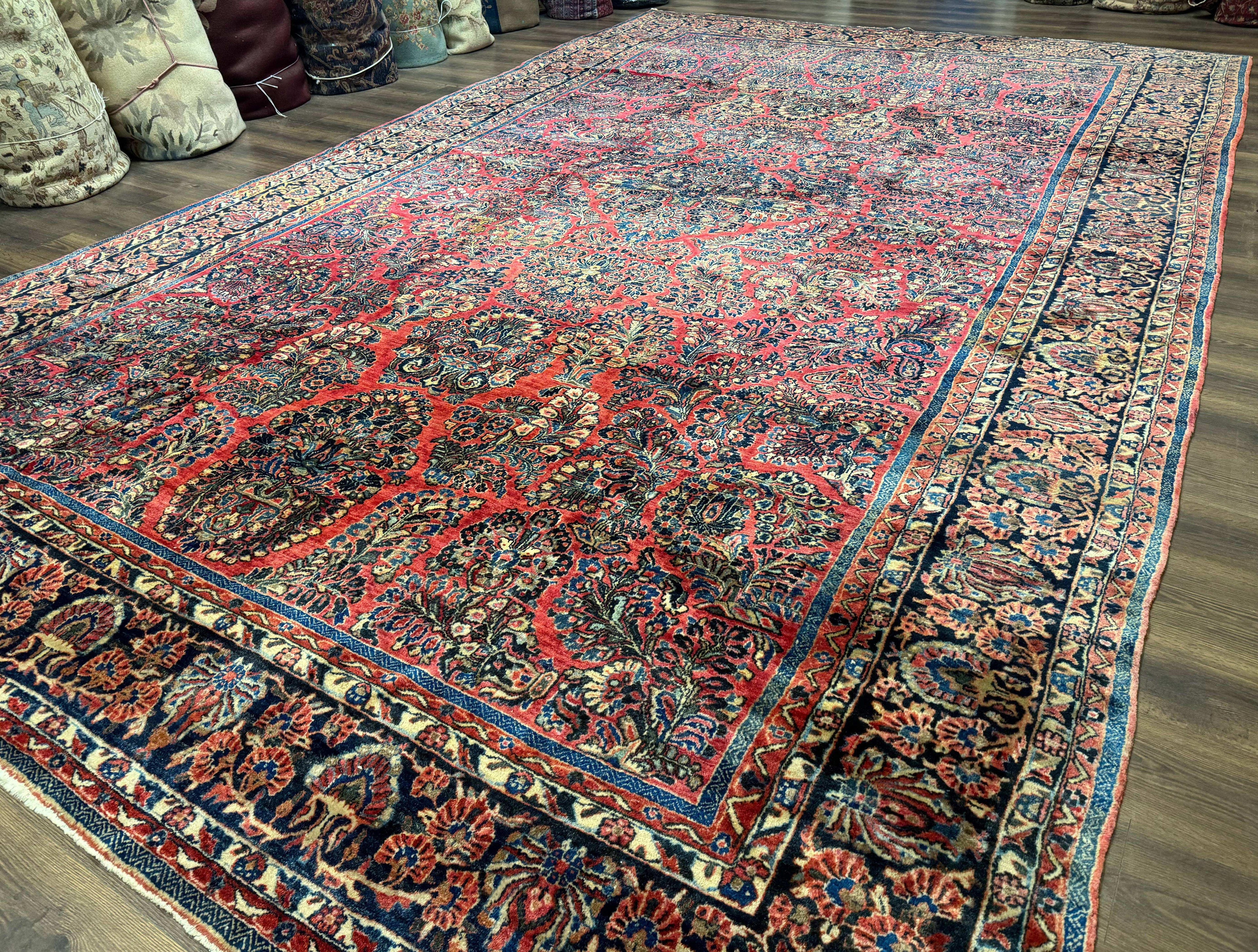 Palace Size Persian Sarouk Rug 10x16, Rare Size, Red, Large Antique Persian Carpet