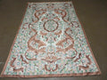 4' X 6' Vintage Embroidery Hand Stitched Rug Silk On Cotton India Backing Nice
