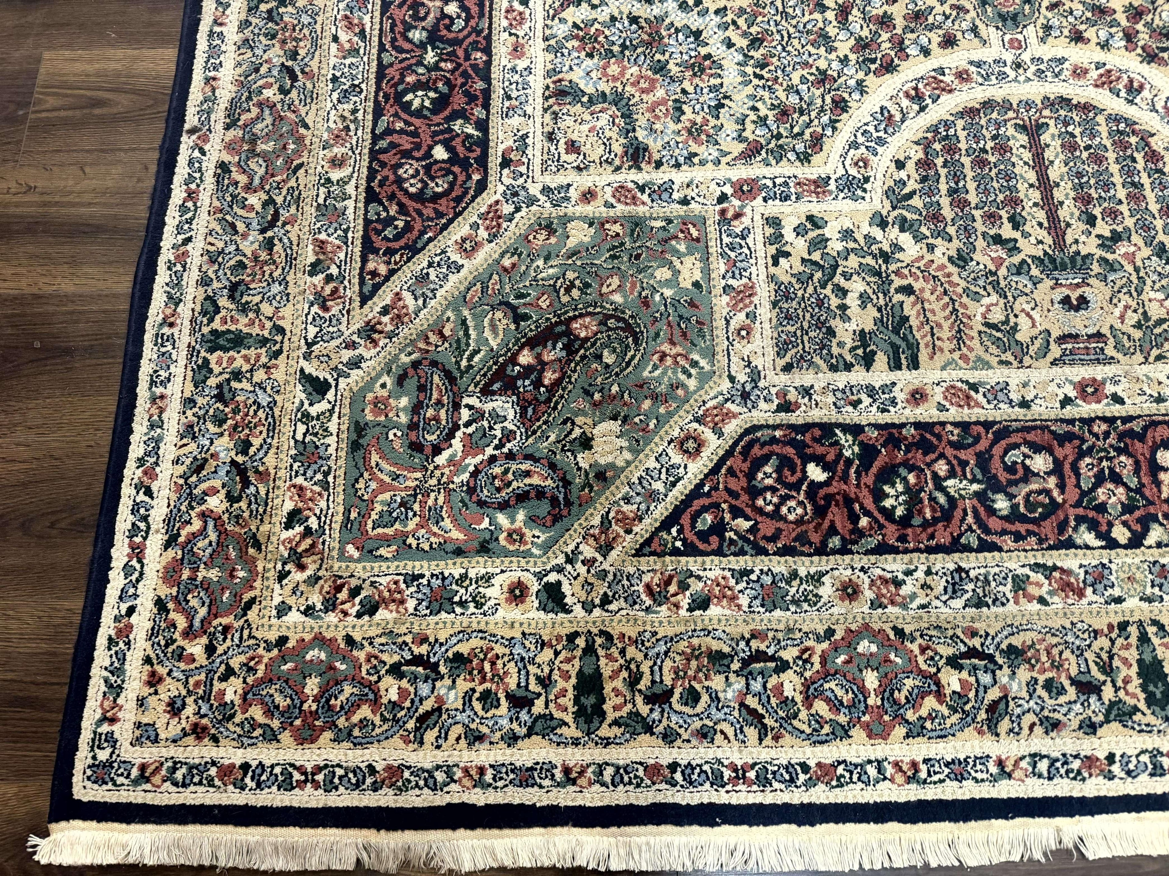Persian Rug 8x11, Belgium Power Loomed Rug, Kirman Lavar Floral Design, Vintage Rug