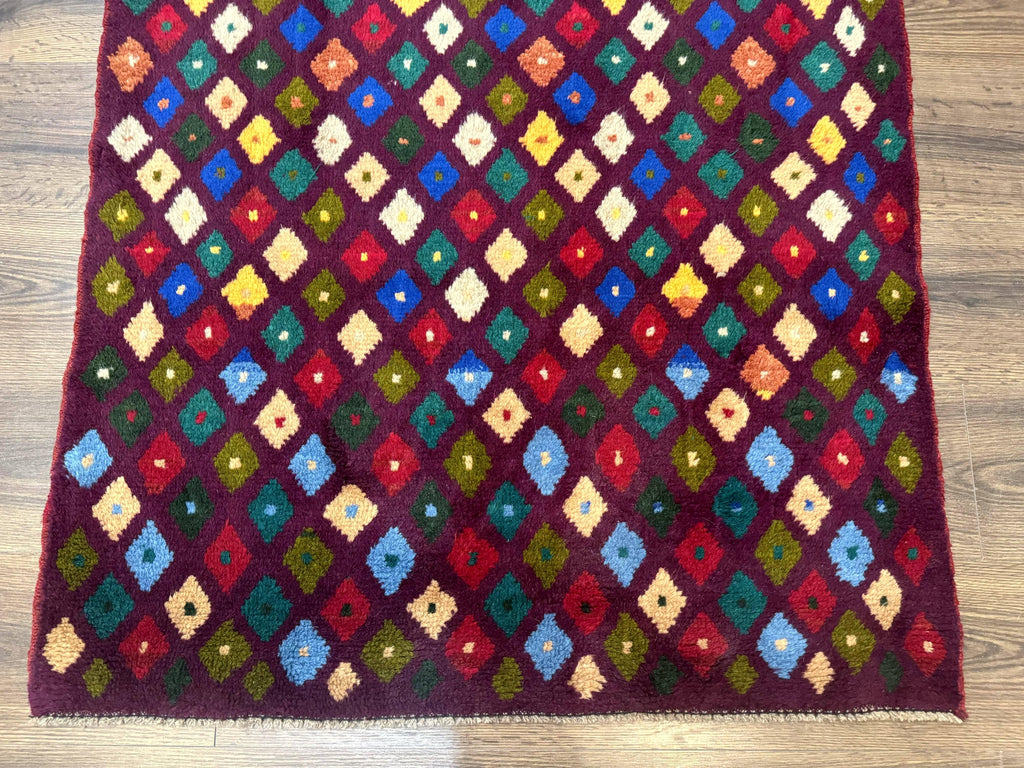 Balouch Rug 3x5, Afghan Rug, Purple-Maroon, Multicolor, Tribal Rug