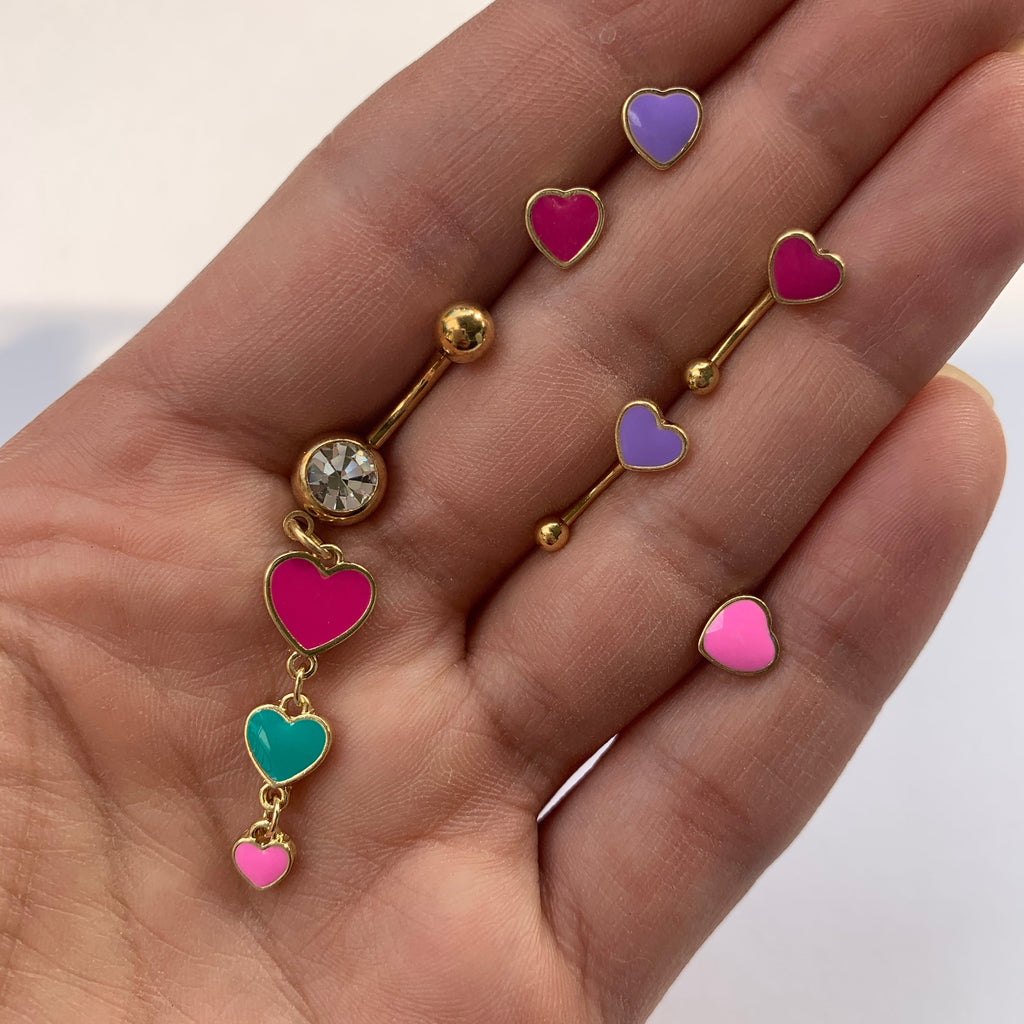 16G 5/16 Gold Tone Purple Heart Valentines Curved Eyebrow Ring