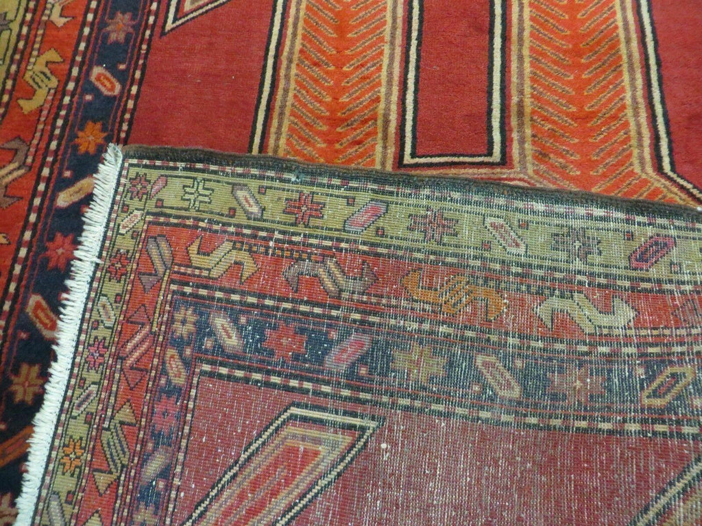 4' 10" X 11' Antique Handmade Turkish Kazak Wool Rug SHIELD Hand Knotted Red