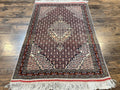 Afghan Rug 4x5, Wool with Silk Highlights, Very Fine Hand Knotted Vintage Oriental Carpet, Herati Pattern, Persian Rug, Bidjar Rug, 400 KPSI