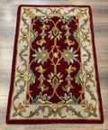Small Floral Wool Rug 2x3, Safavieh Heritage Collection, Dark Red & Cream