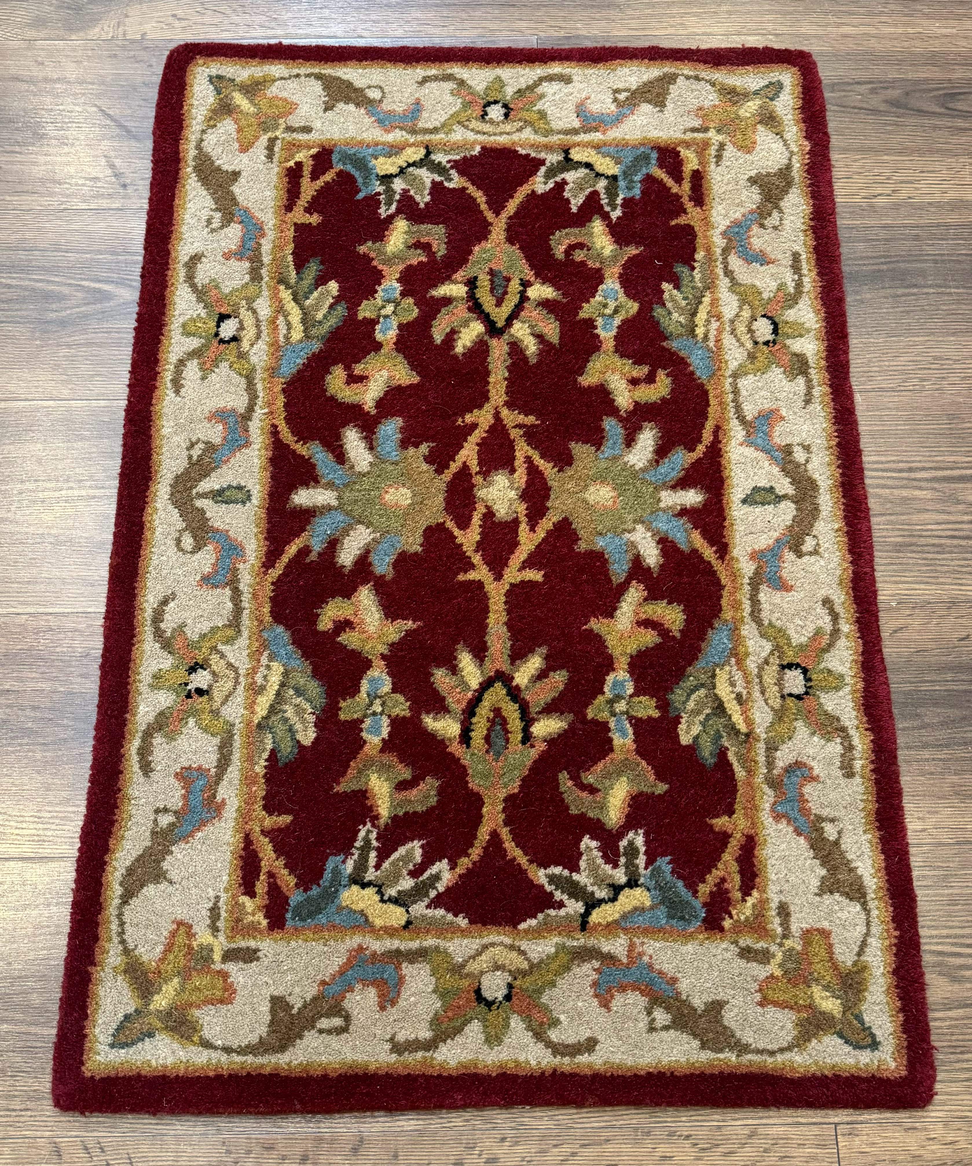 Small Floral Wool Rug 2x3, Safavieh Heritage Collection, Dark Red & Cream