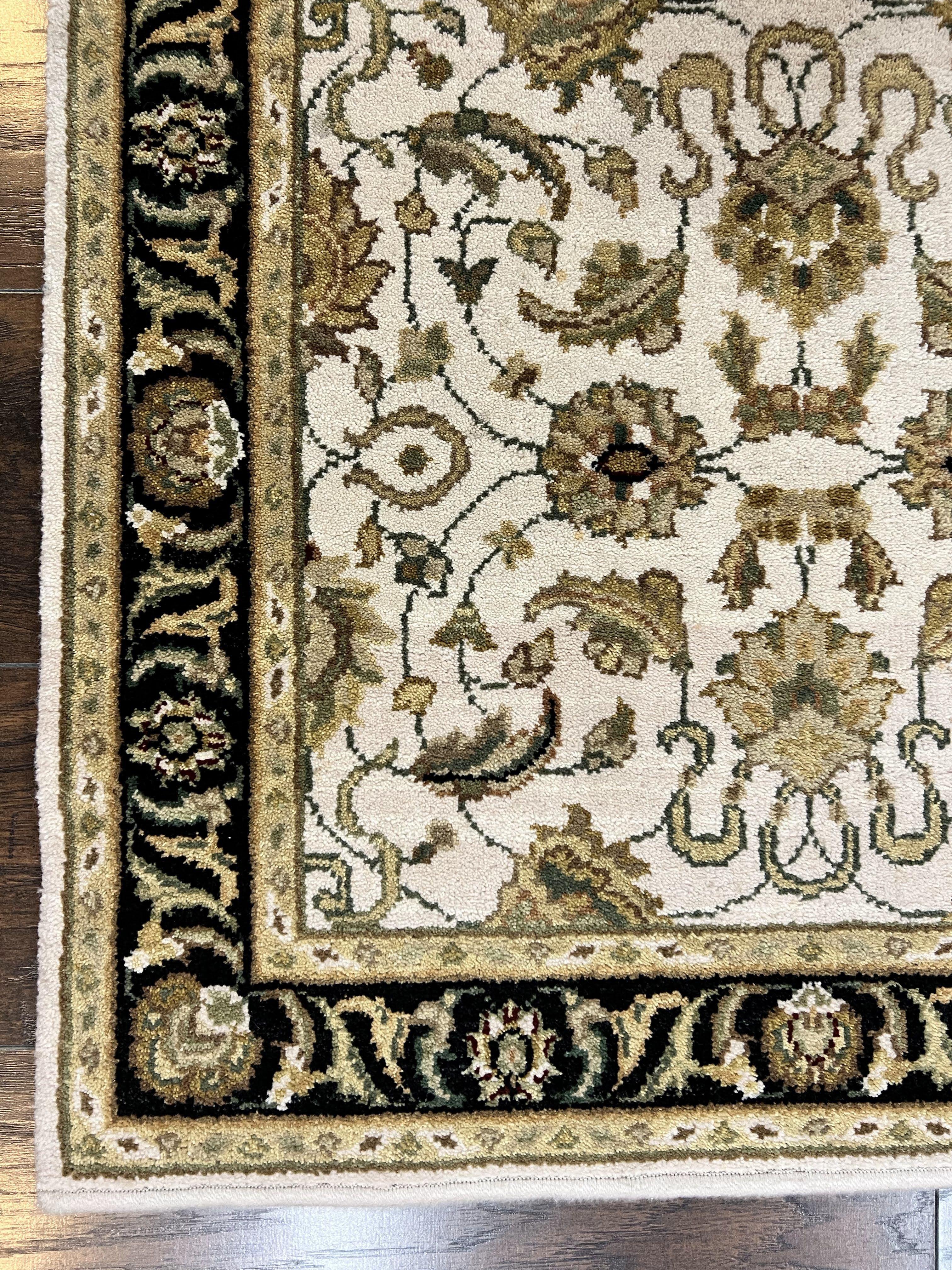 Small Indo Mahal Rug 2.5 x 4, Wool Indian Oriental Carpet, Hand Knotted Handmade Vintage Traditional Rug, Beige Tan Black
