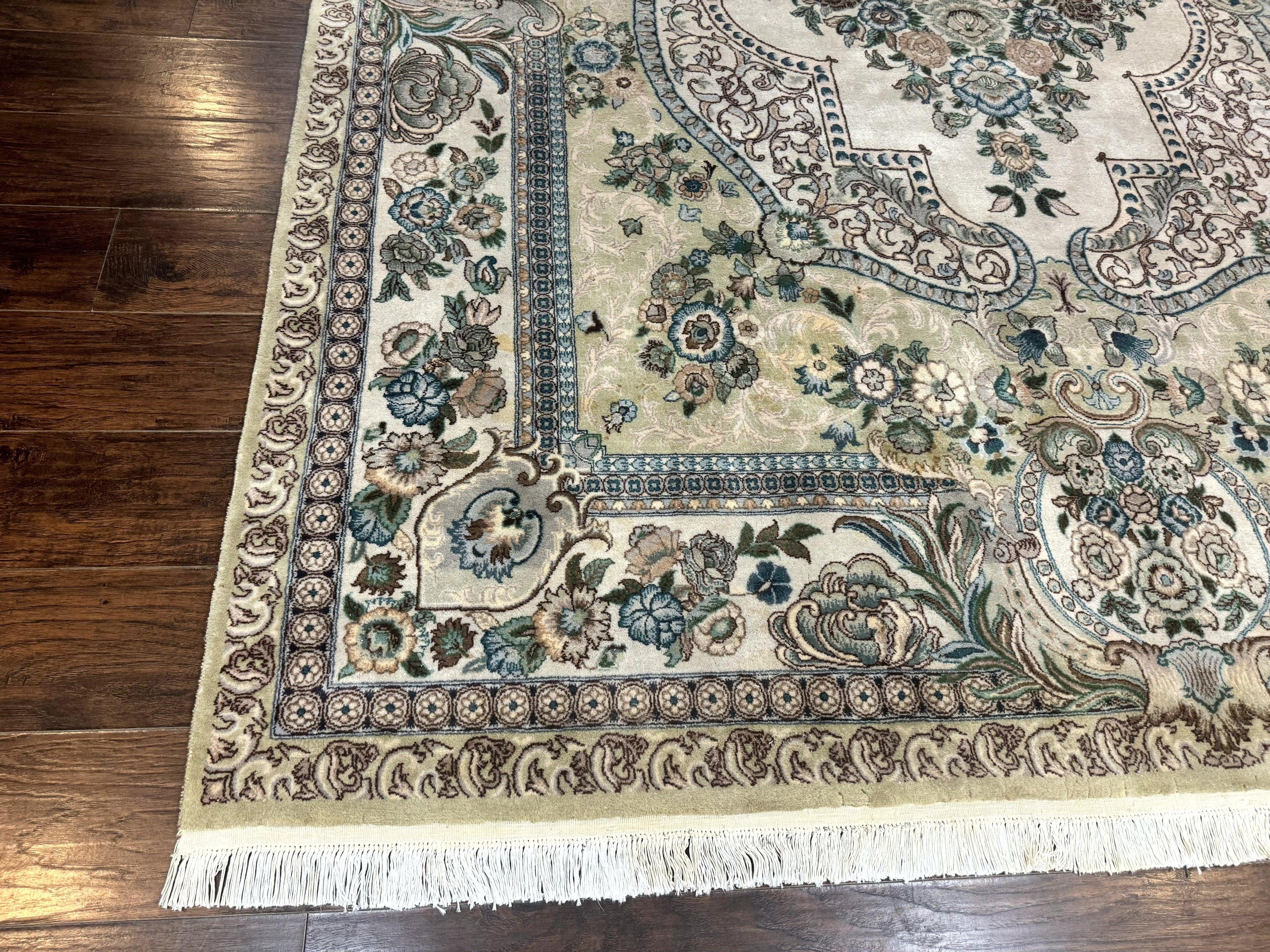 Pak Persian Rug 8 x 10.6, Elegant Oriental Carpet, Floral Medallion, Vintage Handmade Wool Rug, FIne 240 KPSI