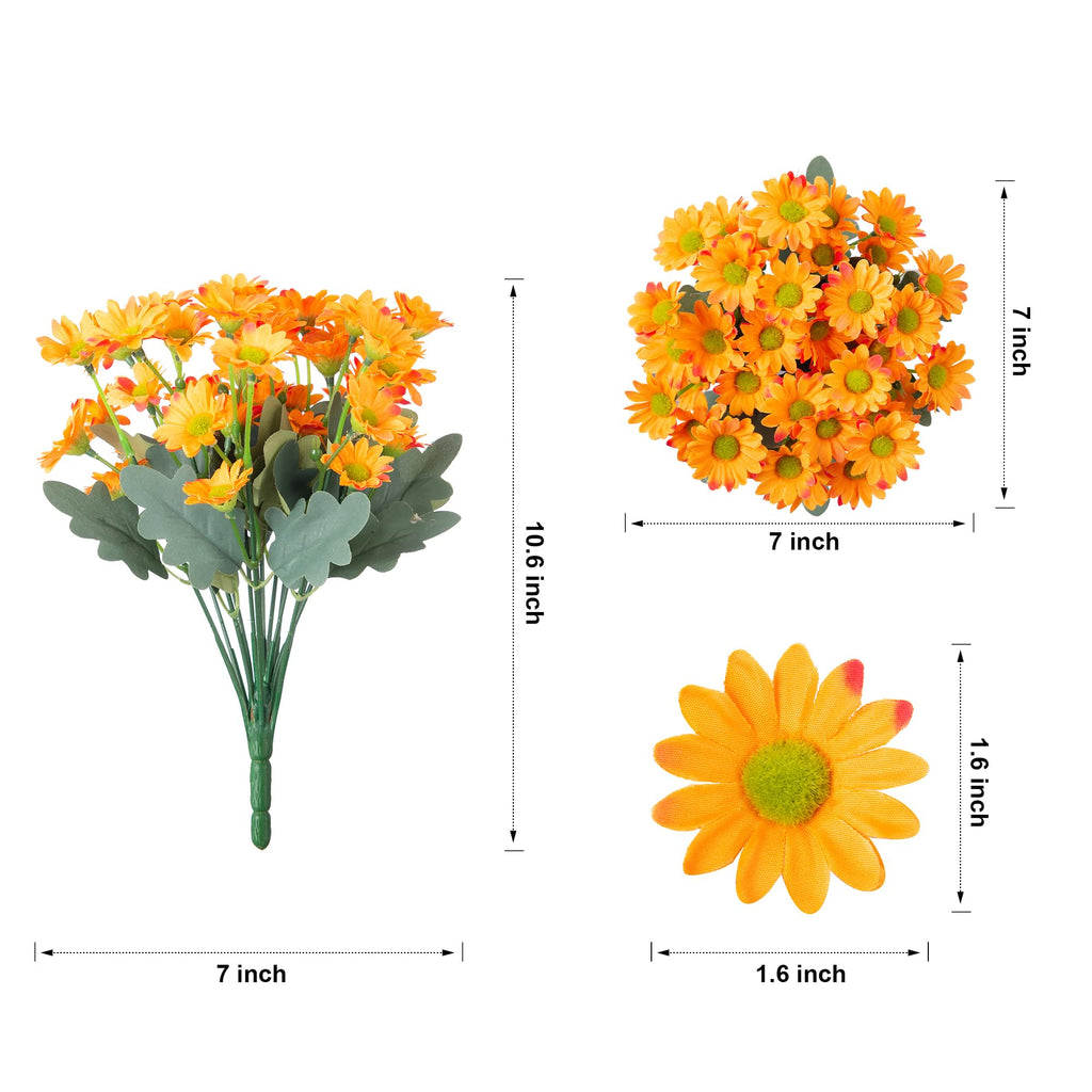 INSPRING Daisy Artificial Outdoor Silk Flowers 6 Bundles Orange UV Resistant