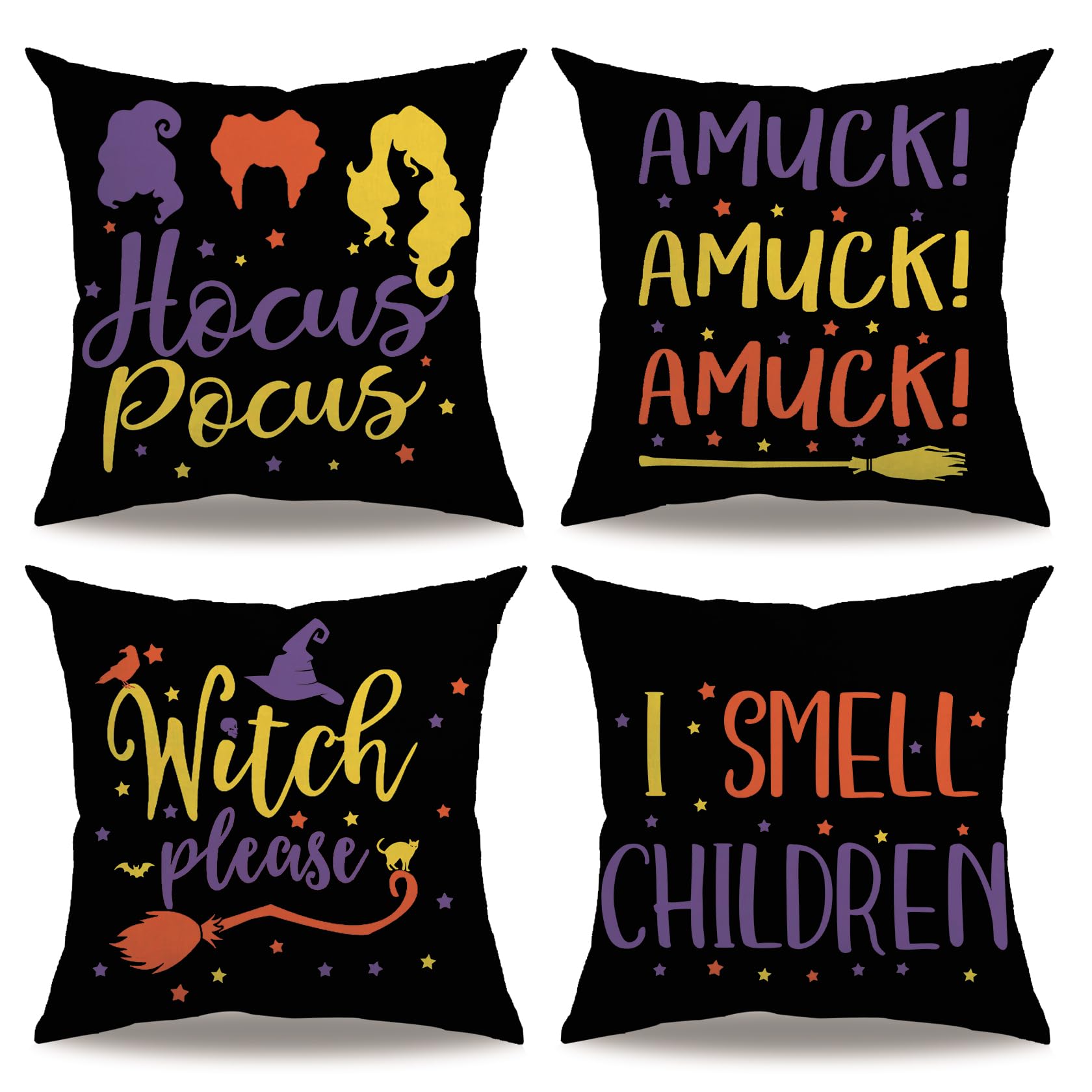 7COLORROOM Halloween Sanderson Sisters Pillow Covers 18x18 Black 4Pack