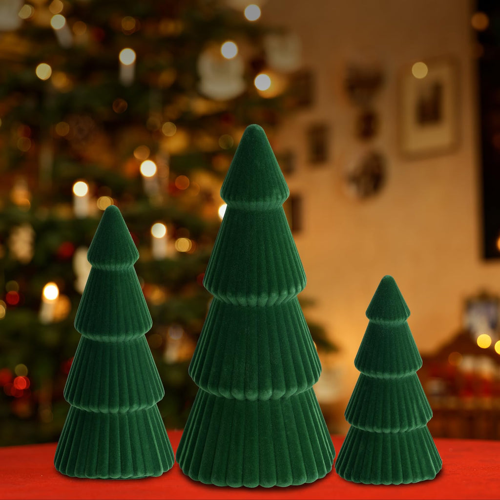 KEASKELL 3pc Dark Green Velvet Christmas Tree Decorations Set