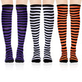 Tweruna 3 Pair Women's Knee High Striped Socks Orange Black Purple