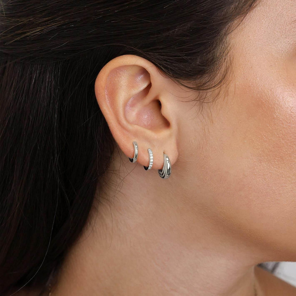 Stacking 3 Pieces Small Hoop Huggie Earrings Set for Women, Silver Stud Earrings for Multiple Piercing Hypoallergenic Trendy Jewelry, Dainty Jackets Cartilage Cubic Zircon Earrings for Women's Gifts