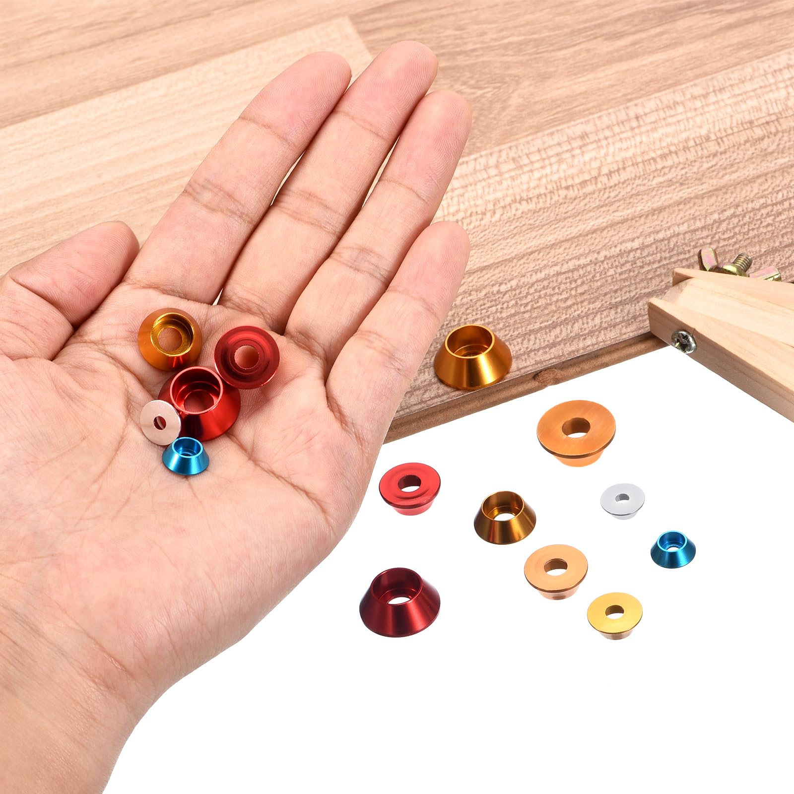 uxcell M6 Cone Cup Countersunk Washers Anodized Aluminum Red 50 Pcs