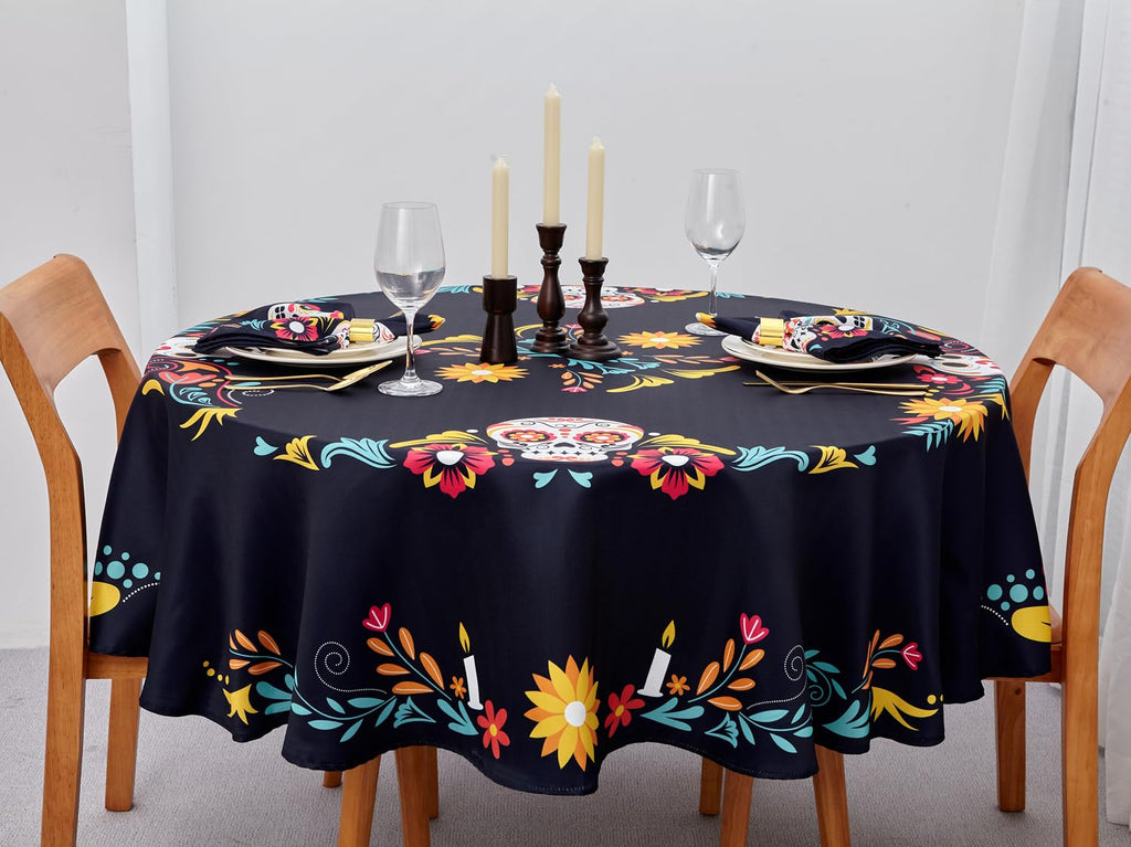 YiHomer Day of The Dead Table Runner Floral Skeleton Mask 14x72