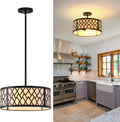 SGLfarmty 15.7in Black Drum Chandelier 3 Light Ceiling Fixture Farmhouse Pendant